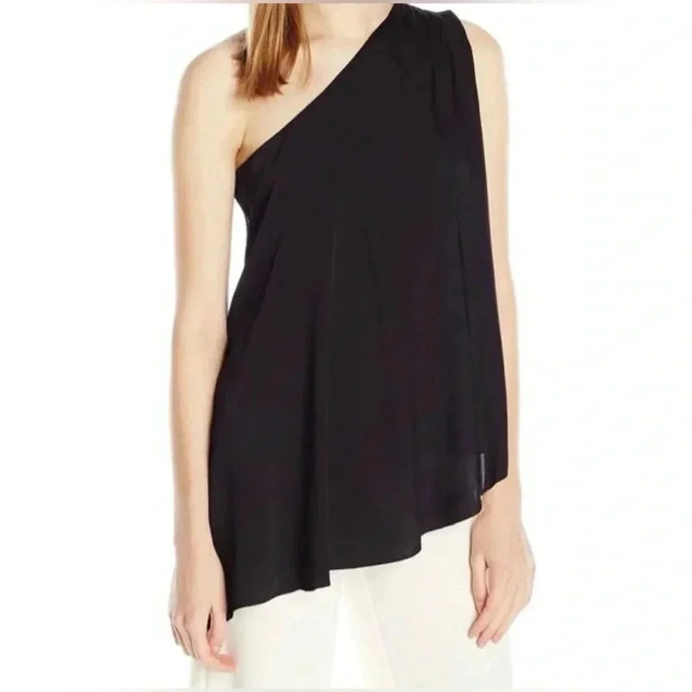 TRINA TURK Nimah Black Silk One Shoulder Top / Size Medium /